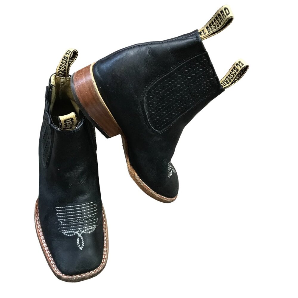Besserro Botin Unisex Kids Size 1 Negro‎ Nubuck Leather Boots Pull On Square Toe